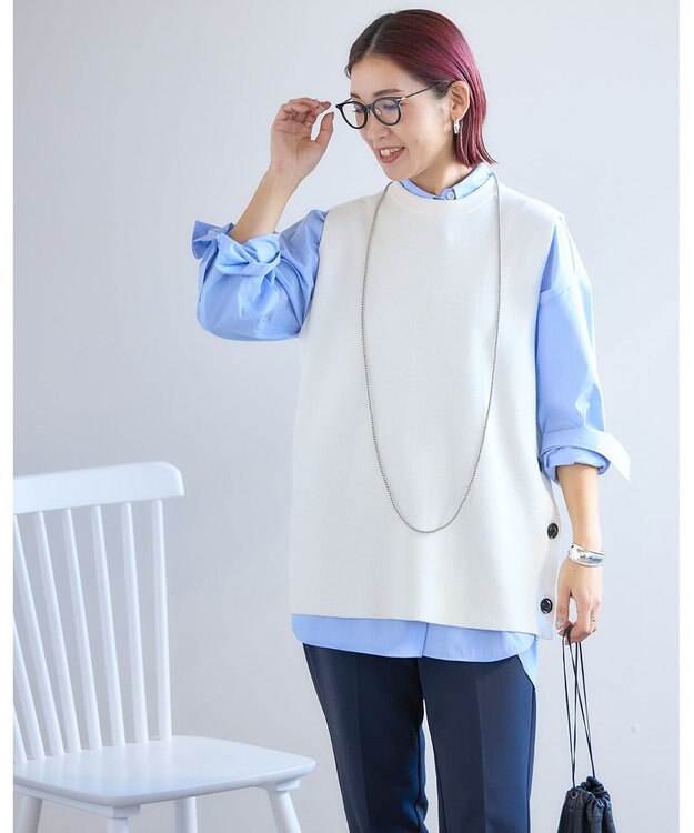 UNFILO 【洗える】サイドボタンニットベスト オフ