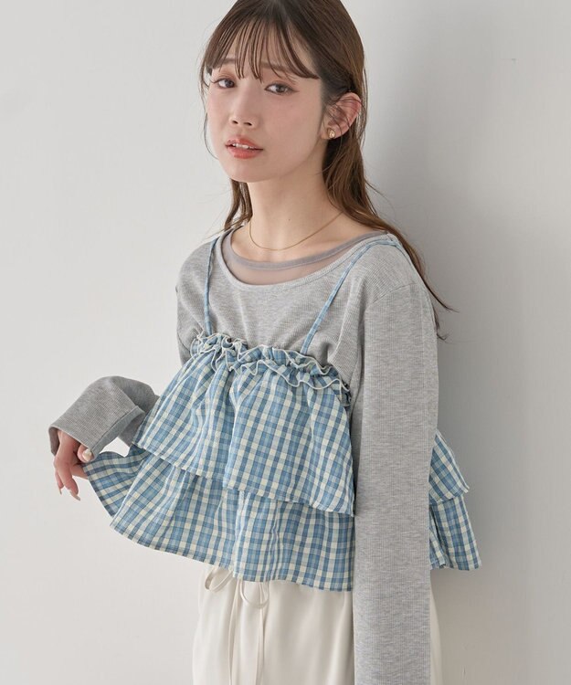 earth music&ecology 【予約】アソートチェックティアードビスチェ チェックサックス