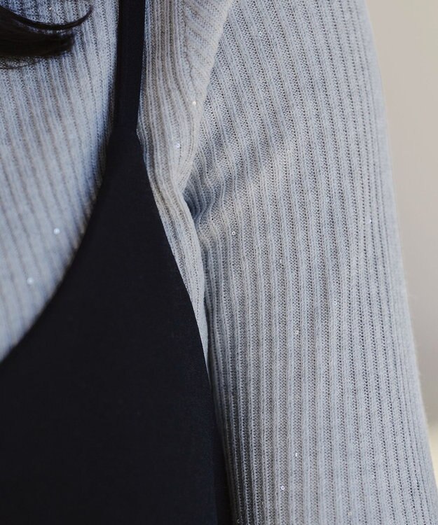 Tiaclasse 【洗える】スパンコールハイネックリブニットトップス グレー