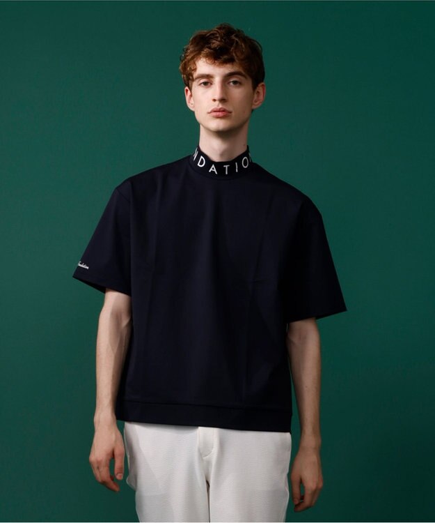 23区GOLF 【23Fondation/MEN】【UVケア】衿ロゴ モックネックシャツ ブラック系