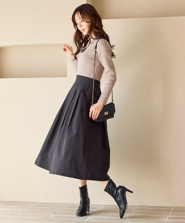 Feroux 襟付きドッキング ワンピース グレージュ×ブラック系