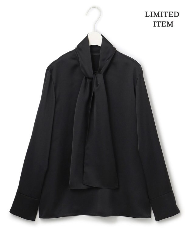 ICB 【WEB限定・洗える】 ドレープサテン ボウタイブラウス ブラック系