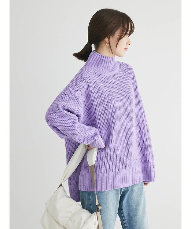 Green Parks ｍｏｋｏモール畦ニット前後差プルオーバー Purple