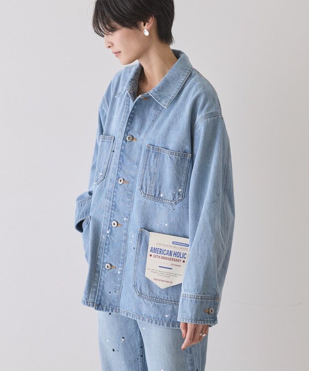 AMERICAN HOLIC ペイントデニムカバーオールジャケット Light Indigo