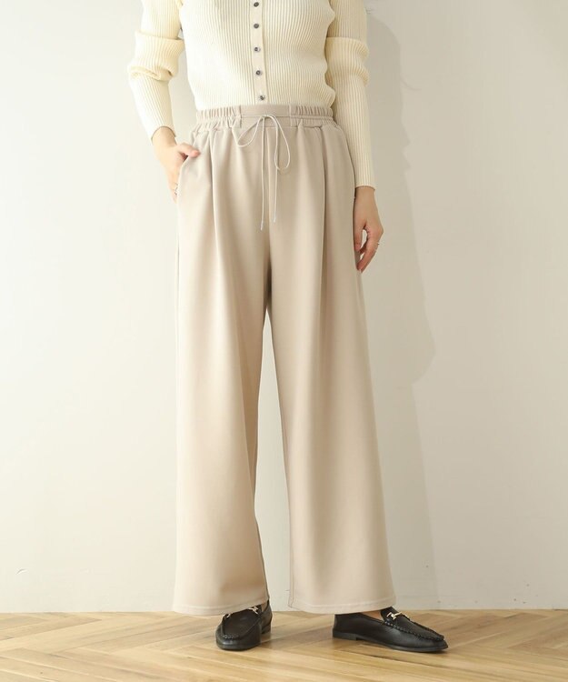 Green Parks 楽ちんリップルワイドパンツ Light Beige