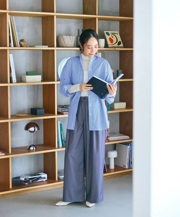 #Newans 【洗濯機可/しわになりにくい】ベリーワイドパンツ チャコール