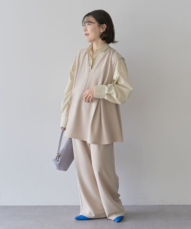 Green Parks 楽ちんリップルワイドパンツ Light Beige