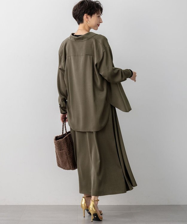 23区 L 【見上愛さん着用/洗える】スエーディーサテン キャミソール ワンピース カーキ系