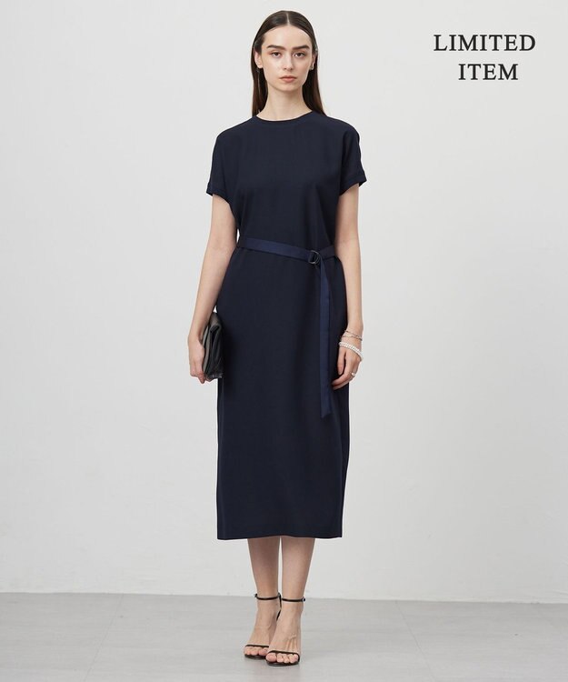 ICB L 【WEB限定・接触冷感・UVケア・速乾・防シワ・洗える】 FluidBackSatin  ワンピース ネイビー系