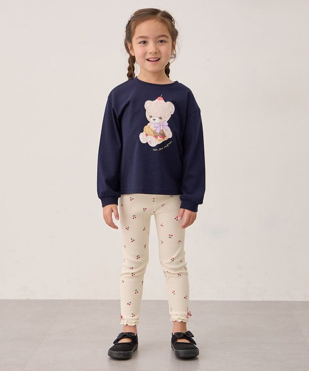 ANY KIDS アニマルモチーフ長袖Tシャツ ネイビー×くま