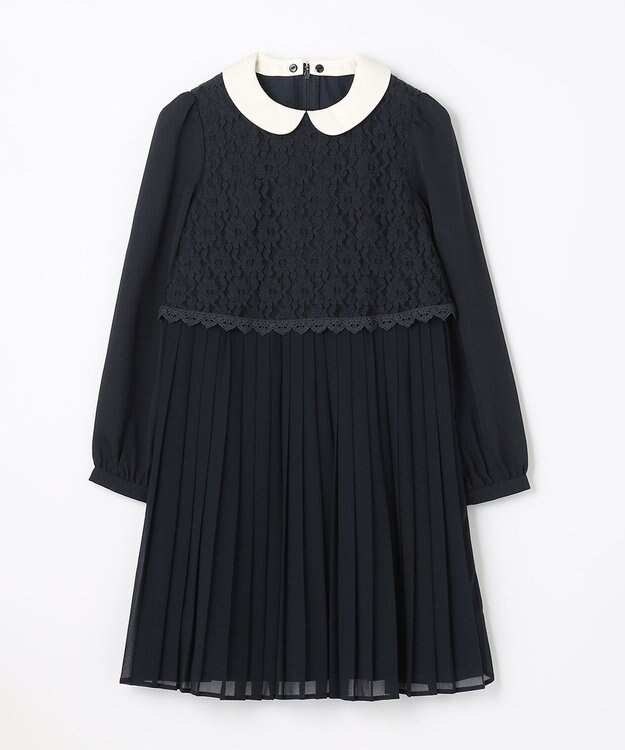 組曲 KIDS 【150-170cm】シフォンプリーツコンビ ワンピース ネイビー系