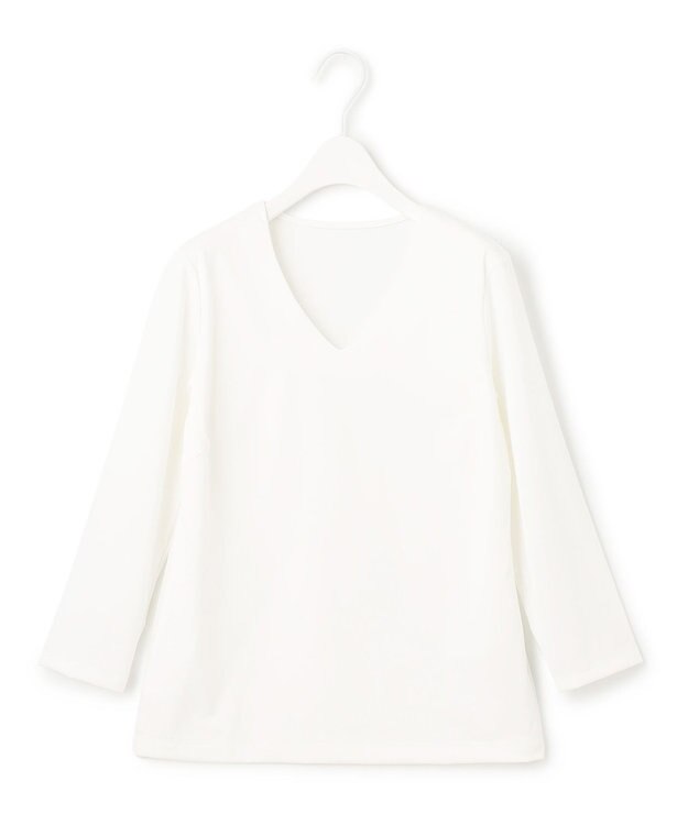 ICB 【洗える】スーペリアジャージー Vネックカットソー オフホワイト系