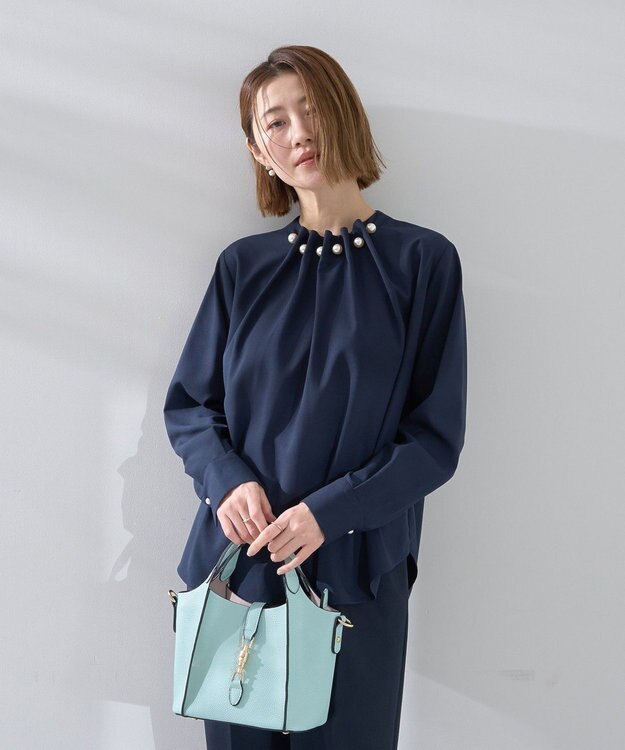 YECCA VECCA パールタックブラウス Navy