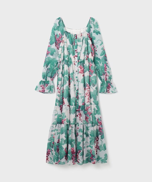 GRACE CONTINENTAL グレーププリントティアードワンピース ベージュ