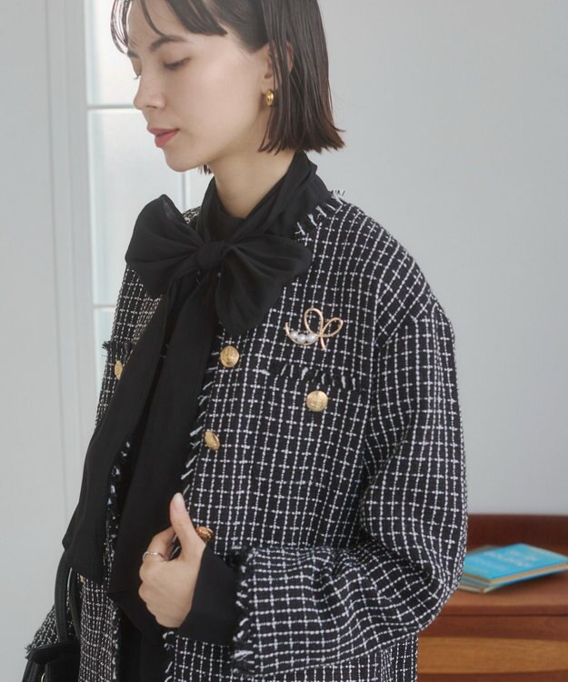 WEGO 【ANGIE VINTAGE/オケージョン対応 / セレモニー対応】ノーカラー ツイードジャケット ブラックその他