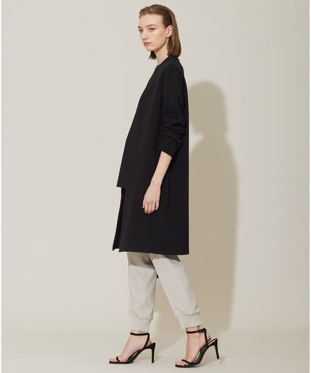 ICB 【洗える】コットンアセテートスムース ロングニットアウター ブラック系
