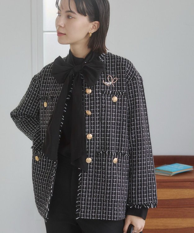 WEGO 【ANGIE VINTAGE/オケージョン対応 / セレモニー対応】ノーカラー ツイードジャケット ブラックその他