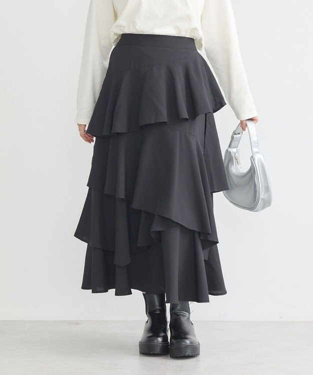 earth music&ecology ランダムティアードスカート Black