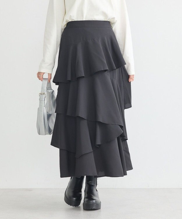 earth music&ecology ランダムティアードスカート Black