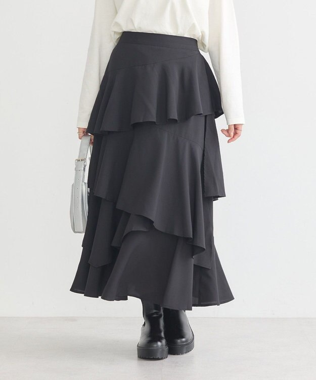 earth music&ecology ランダムティアードスカート Black