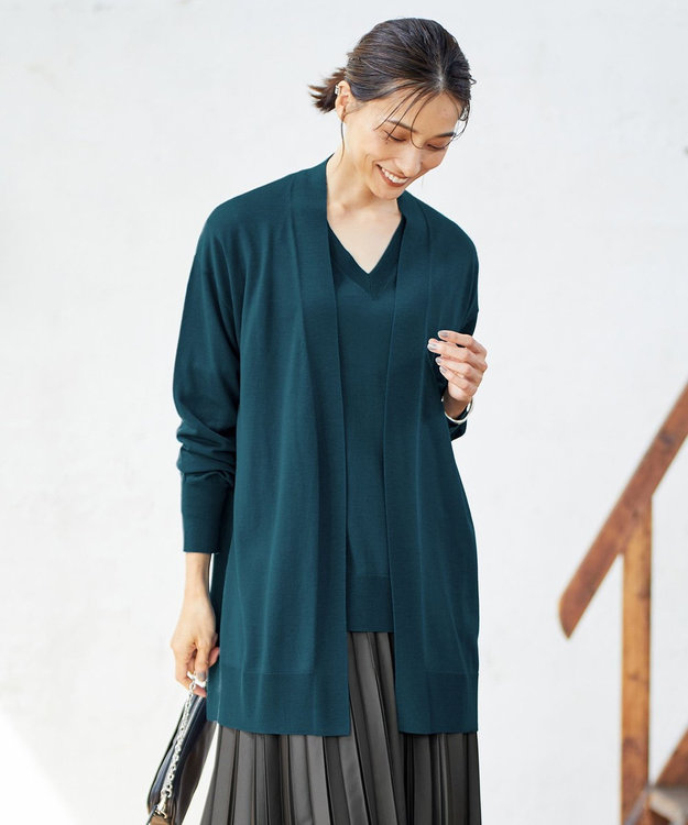 ICB 【洗える】 コンパクトウール カーディガン マリンブルー系