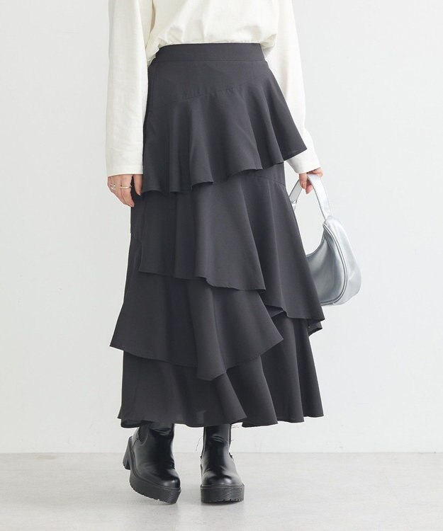 earth music&ecology ランダムティアードスカート Black