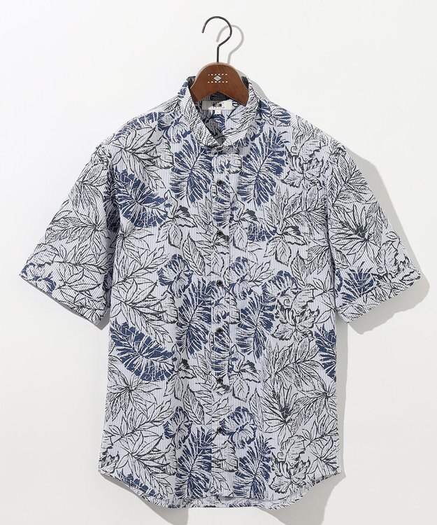 JOSEPH ABBOUD 【サスティナブルな麻混】コットンリヨセルリネンリーフプリント 半袖シャツ ネイビー系6