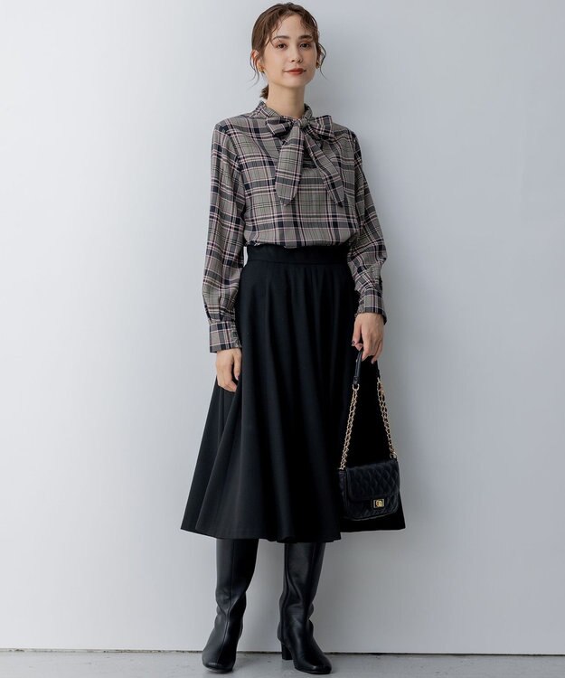 組曲 L T/Rツイルストレッチ フレアスカート ブラック系
