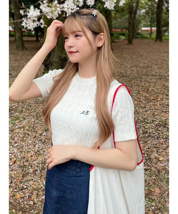 Green Parks ケーブル半袖ニット Off White