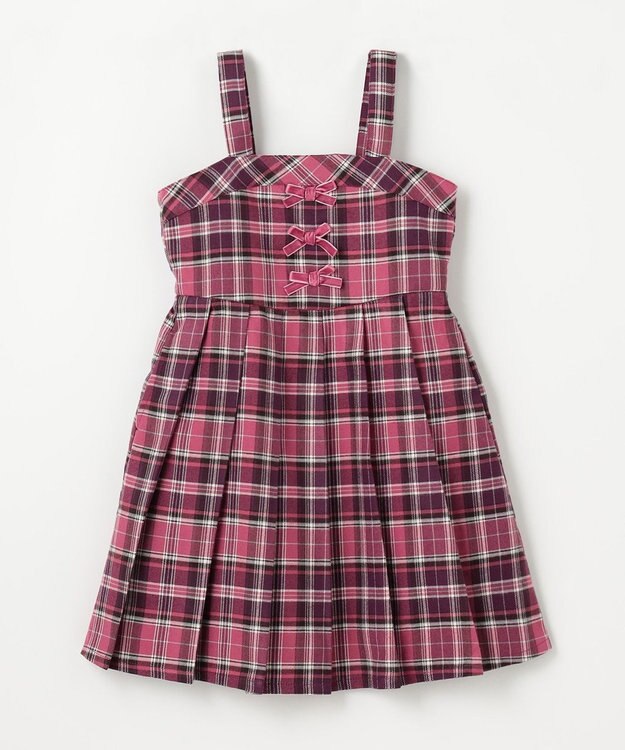 ANY KIDS チェックプリーツジャンパースカート ピンク系