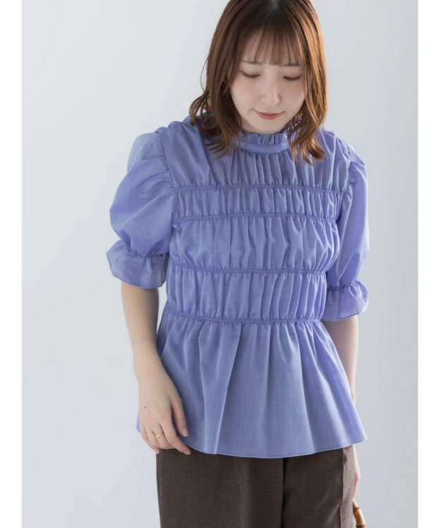 Te chichi スタンドフリルシャーリングブラウス ブルー