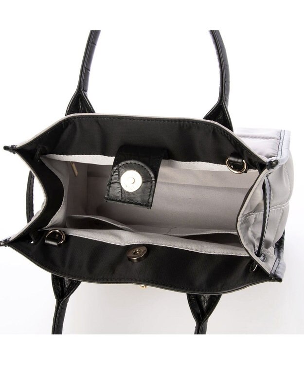 UNBILLION ペルケ perche / ナイロンキルト×クロコ型押し牛革2wayトートバッグS ライトグレー