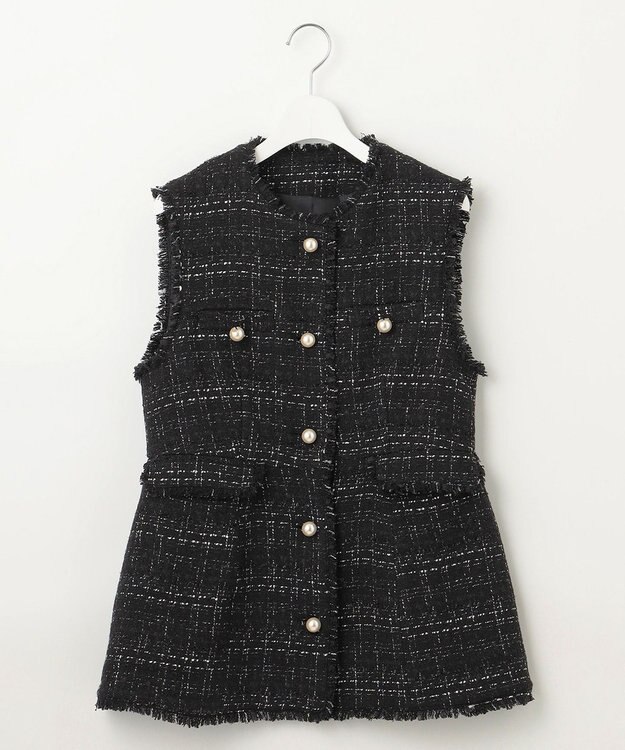 Feroux 【洗える】ラメツイード ジレ ブラック系1