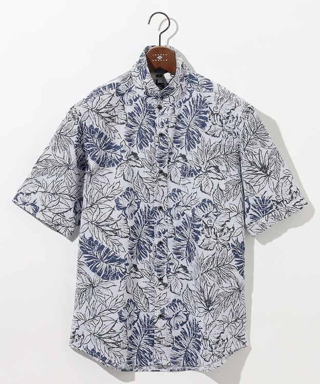 JOSEPH ABBOUD 【サスティナブルな麻混】コットンリヨセルリネンリーフプリント 半袖シャツ ネイビー系6