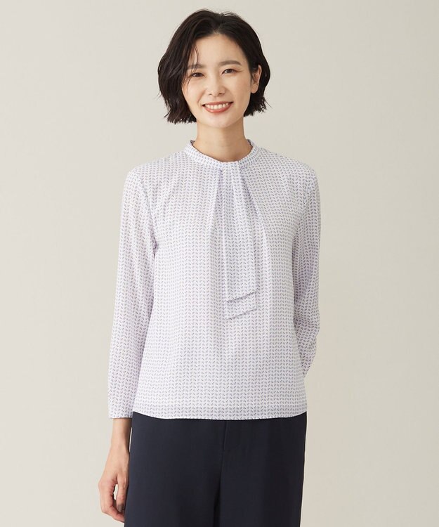 J.PRESS LADIES 幾何プリント ボウタイ カットソー ふじ色系5