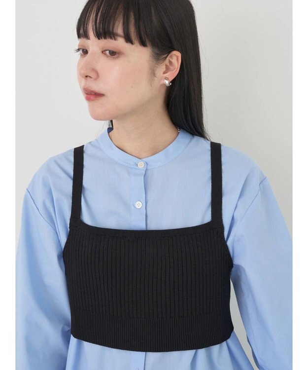 earth music&ecology ＳＥＴ２点ニットビスチェ＋ノーカラーシャツ Sax