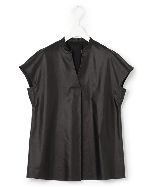 ICB L 【接触冷感・洗える】エステルラミーチンツ プルオーバーブラウス ブラック系