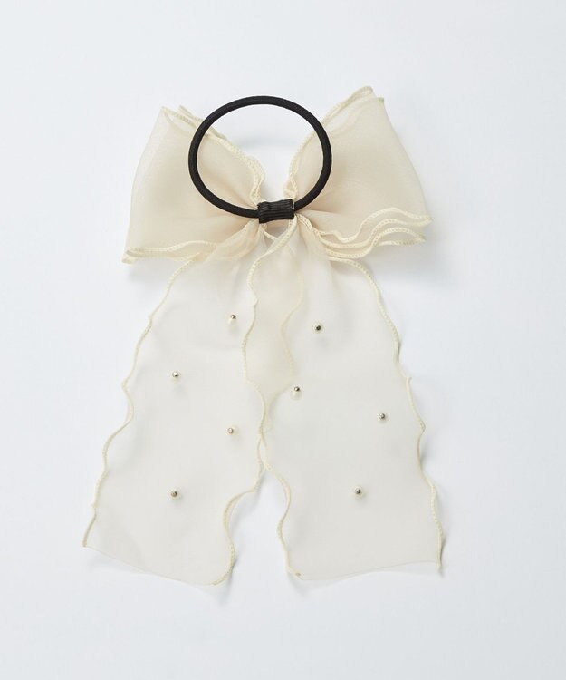 Phoebe フレアリボンドットパールヘアゴム　ベージュ ベージュ