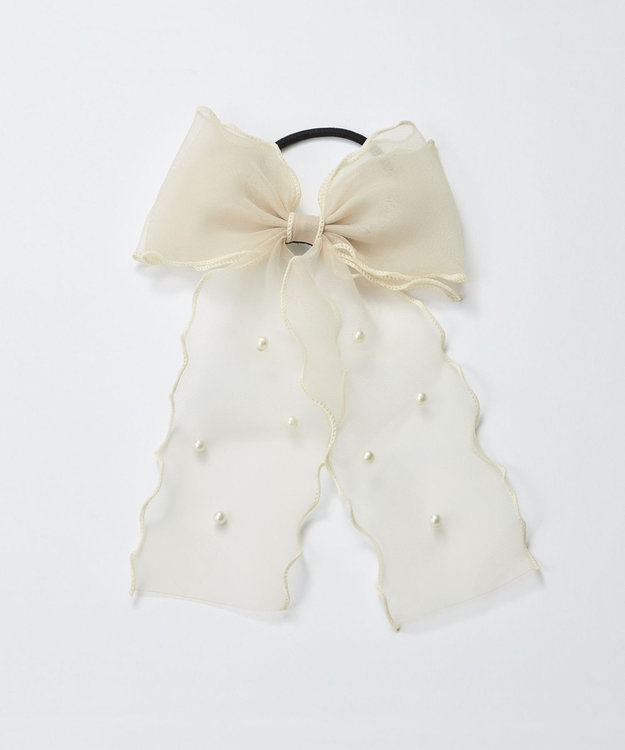 Phoebe フレアリボンドットパールヘアゴム　ベージュ ベージュ