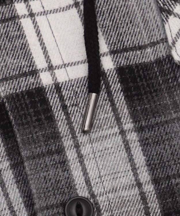 WEGO 【25年秋冬新作/ユニセックス着用ITEM/MLサイズ展開】オンブレチェックフードネルシャツ（LS） ブラックチェック1