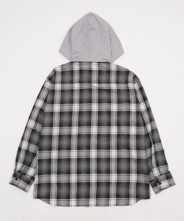 WEGO 【25年秋冬新作/ユニセックス着用ITEM/MLサイズ展開】オンブレチェックフードネルシャツ（LS） ブラックチェック1