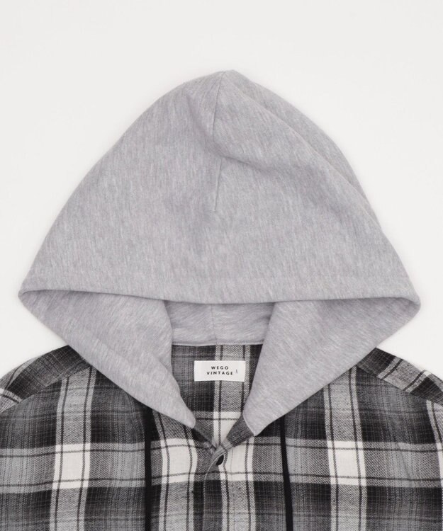 WEGO 【25年秋冬新作/ユニセックス着用ITEM/MLサイズ展開】オンブレチェックフードネルシャツ（LS） ブラックチェック1