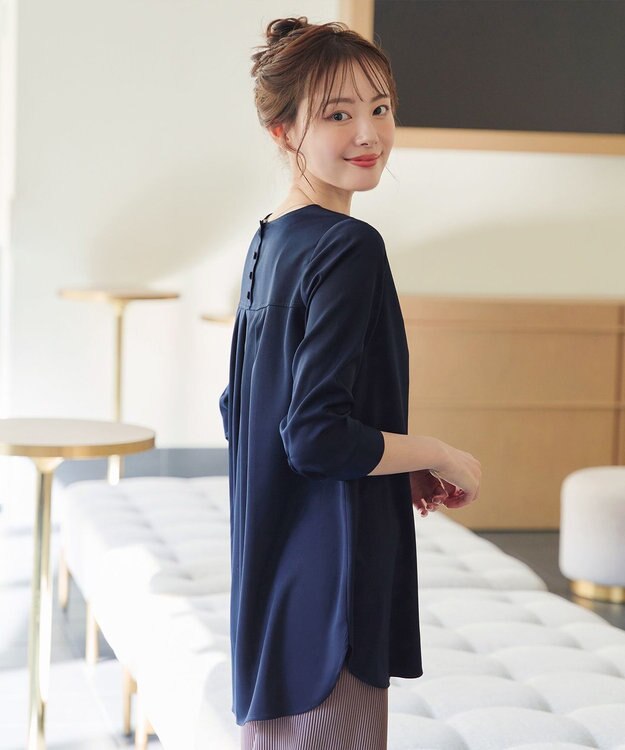 Tiaclasse L 【洗える】ラウンドスリットチュニック ネイビー