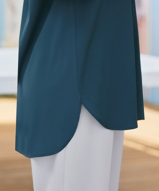 Tiaclasse L 【洗える】ラウンドスリットチュニック ターコイズ