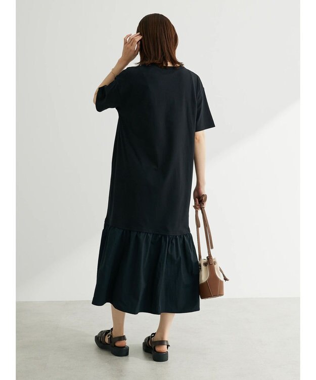 Green Parks 裾切り替えＴＥＥワンピース Black