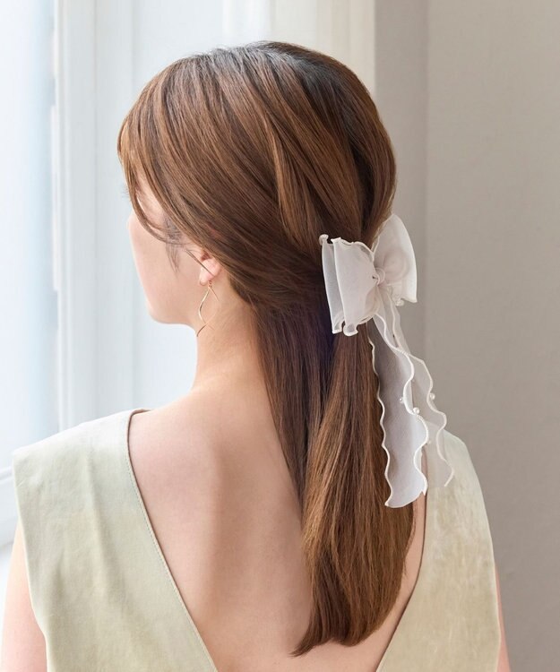 Phoebe フレアリボンドットパールヘアゴム　ベージュ ベージュ