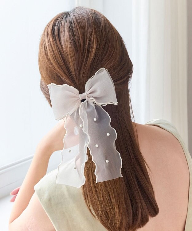 Phoebe フレアリボンドットパールヘアゴム　ベージュ ベージュ
