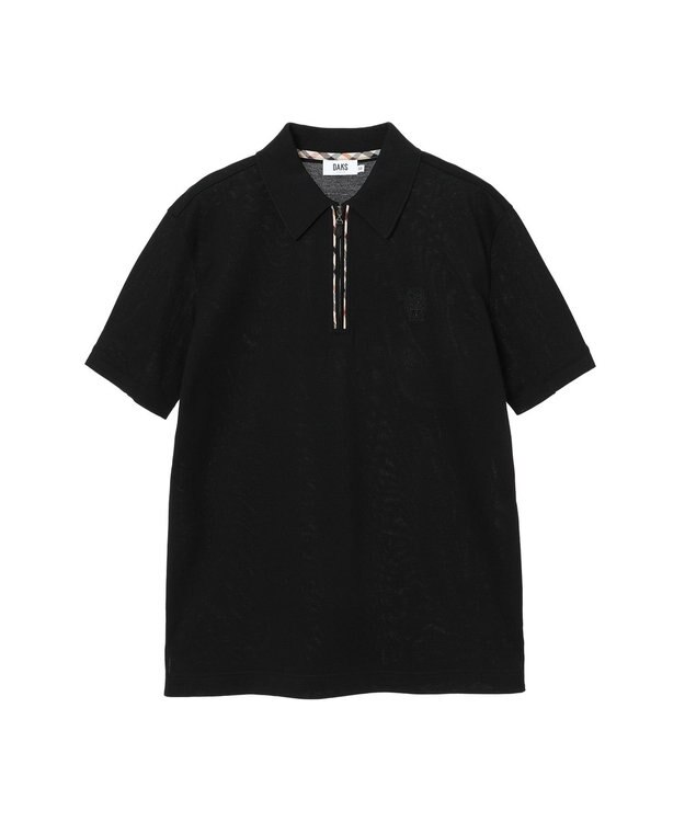 DAKS フロントジップ ハウスチェックパイピング ポロシャツ ブラック