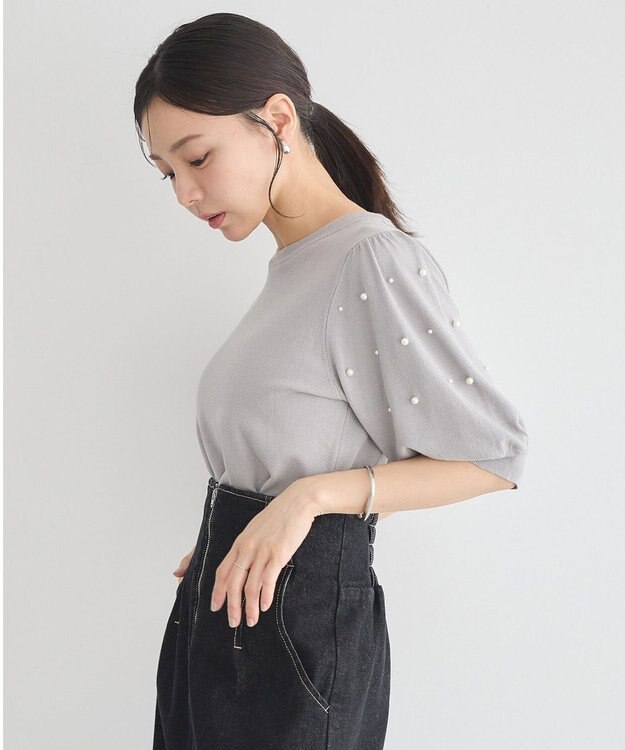 earth music&ecology パールスリーブニットプルオーバー Gray