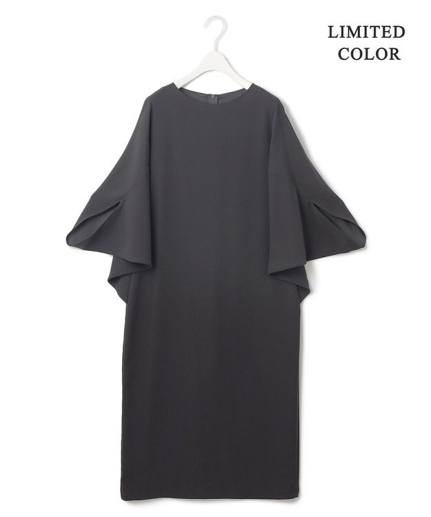 ICB L 【UVケア・接触冷感・速乾・防シワ・洗える】FluidBackSatinドルマンスリーブワンピース チャコール系［WEB限定］